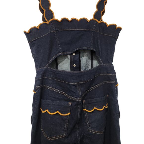 Farm Rio Dark Denim wavy trim jumpsuit size large - Picture 6 of 8